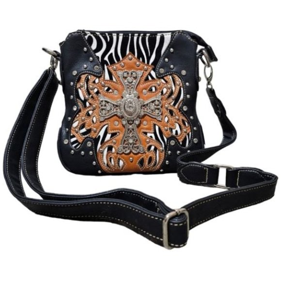 Western Cross Zebra Print Crossbody Bag - Picture 1 of 4